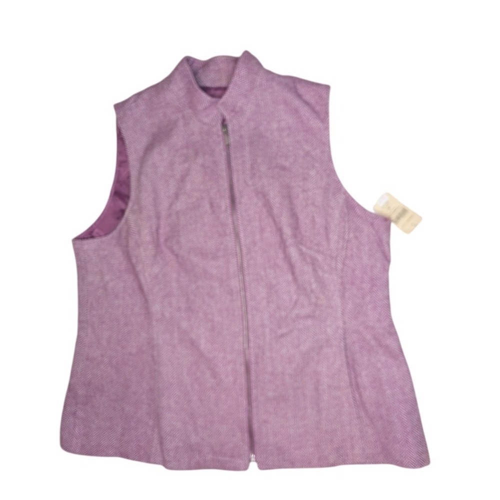 Coldwater Creek Vest Womens W20 Purple Herringbone Zip Front Mock Wool‎ Blend
